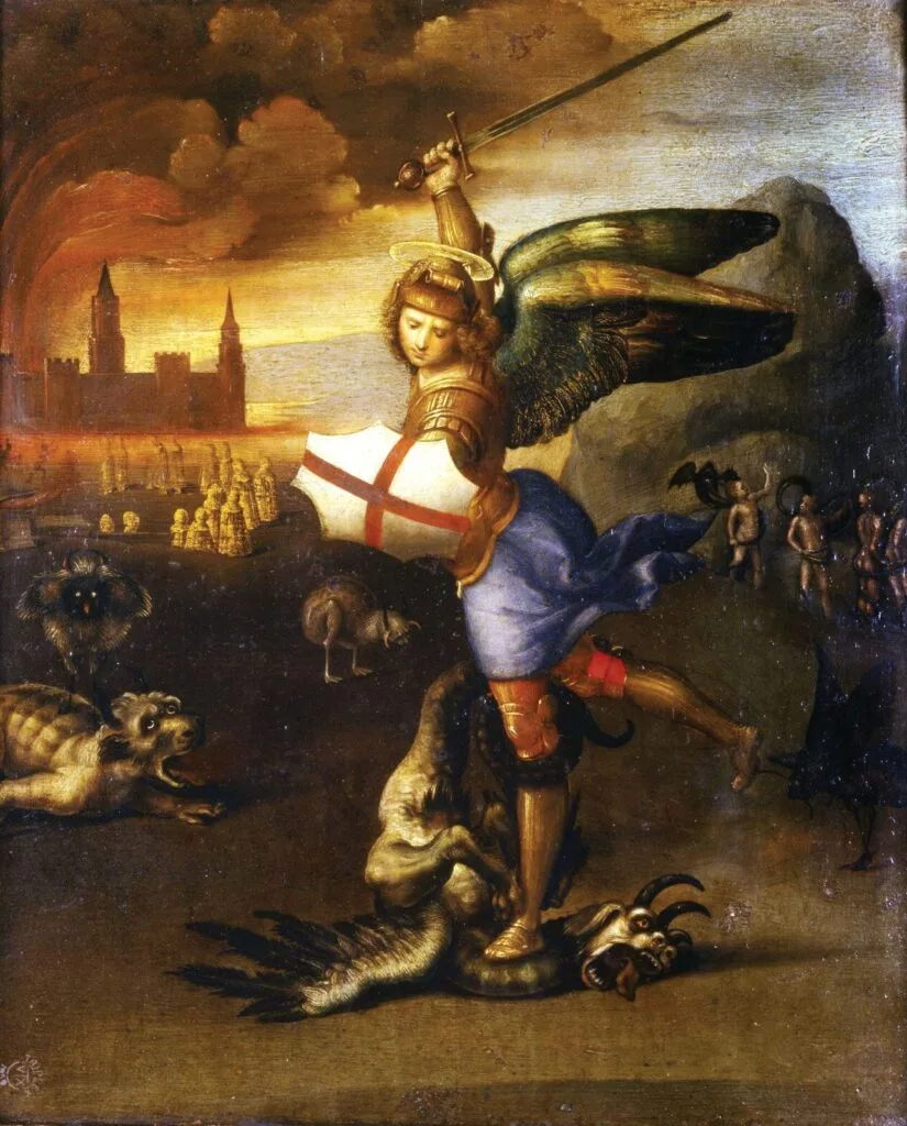 Saint-Michael-oil-wood-Demon-Raphael-Paris edebiyat ve mitoloji